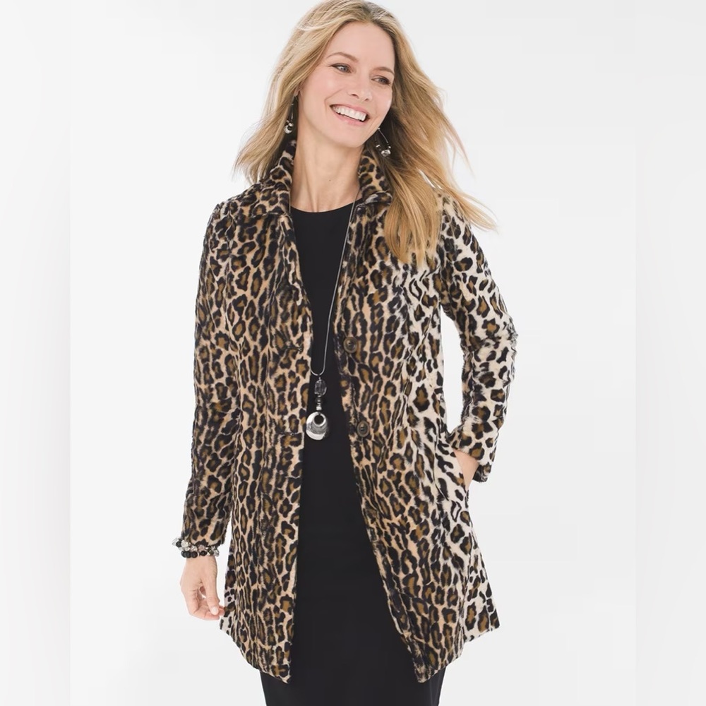 Chicos Faux Fur Leopard Print Jacket — worn once!